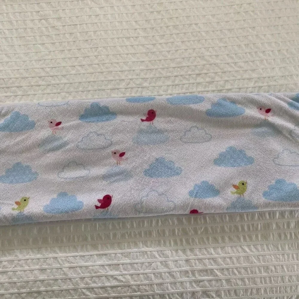 Circo White Clouds Soft‎ Fleece Blue Sherpa Back Baby Blanket Pink Green Birds